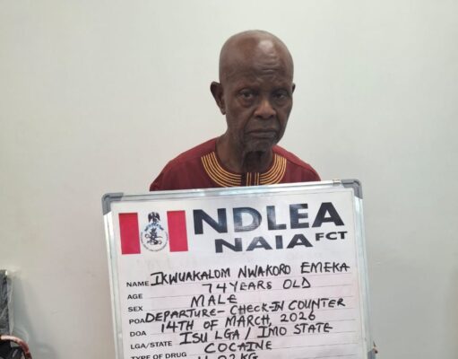 NDLEA nabs UK-bound 74-year-old grandpa with 11kg cocaine in balloons