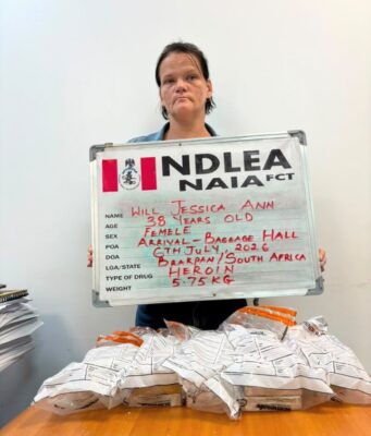 S/African lady bags 40 years in jail for importing 5.75kg heroin into Nigeria.